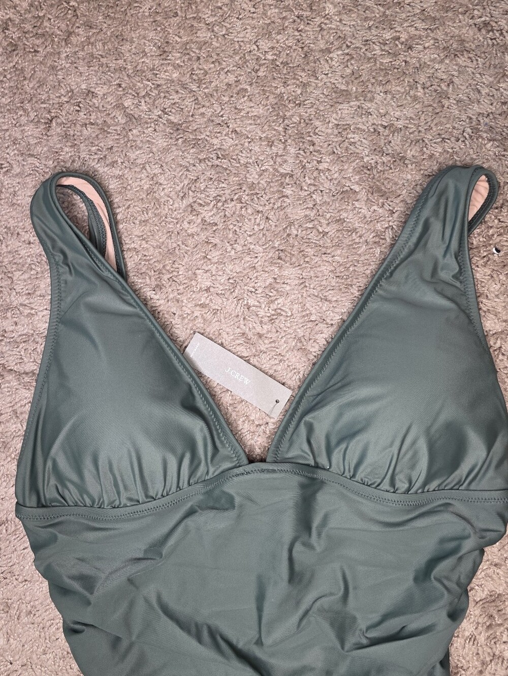 NWT J.Crew Ruched V-Neck One-Piece Swimsuit SZ 12 Cool Cypress - Picture 8 of 12